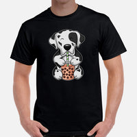 Great Dane Dog Themed Clothes - Canine Tee Shirts For Humans - Gifts for Dog Lovers - Cute Great Dane Enjoying A Bubble Tea Cup T-Shirt - Black, Men