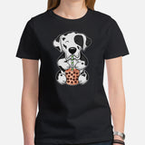 Great Dane Dog Themed Clothes - Canine Tee Shirts For Humans - Gifts for Dog Lovers - Cute Great Dane Enjoying A Bubble Tea Cup T-Shirt - Black, Women