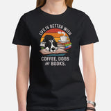 Great Dane Dog Themed Clothes - Canine Tee Shirts For Humans - Gifts for Dog Lovers - Life Is Better With Dogs, Books & Coffee T-Shirt - Black, Women