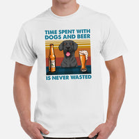 Great Dane Dog Themed Clothes - Canine Tee Shirts For Humans - Gifts for Dog Lovers - Time Spent With Dogs & Beer Is Never Wasted Shirt - White, Men