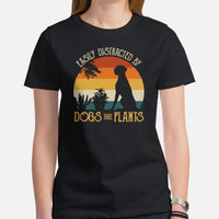 Great Dane Dog Themed Clothes - Funny Canine Tee Shirts For Humans - Gifts for Dog Lovers - Easily Distracted By Dogs & Plants T-Shirt - Black, Women