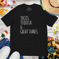 Great Dane Dog Themed Clothes - Funny Canine Tee Shirts For Humans - Gifts for Dog Lovers - Tacos, Tequila And Great Danes T-Shirt - Black