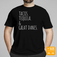 Great Dane Dog Themed Clothes - Funny Canine Tee Shirts For Humans - Gifts for Dog Lovers - Tacos, Tequila And Great Danes T-Shirt - Black, Plus Size