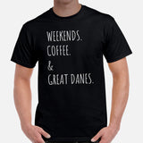 Great Dane Dog Themed Clothes - Funny Canine Tee Shirts For Humans - Gifts for Dog Lovers - Weekends, Coffee And Great Danes T-Shirt - Black, Men