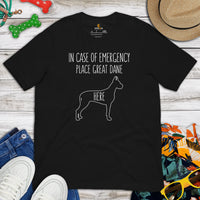 Great Dane Dog Themed Clothes - Funny Canine Tee Shirts For Humans - Gifts for Dog Moms, Dads & Lovers - Place Great Dane Here T-Shirt - Black