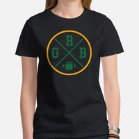 Green Bay Football Emblem Fanatic Vintage Graphic T-Shirt - Game Day Shirt - Retro Style, Ideal Gifts for Him & Her, Football Fans - Black, Women