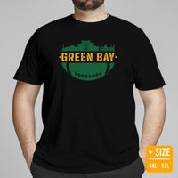 Green Bay Skyline Football Fanatic Vintage Graphic T-Shirt: Ideal Gift for Him & Her, Football Fans - Retro Style Game Day Shirt - Black, Plus Size