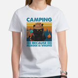 Grumpy Cat Camping Because Murder Is Wrong Shirt - Campfire, Bonfire Crew Shirt - Glamping Excursion Tee - Gift for Nature & Cat Lover - White, Women