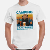 Grumpy Cat Camping & Beer Because Murder Is Wrong Shirt - Campfire, Bonfire Crew Drinking Team Shirt - Glamping Tee - Camp Outfit -  White, Men