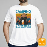 Grumpy Cat Camping & Beer Because Murder Is Wrong Shirt - Campfire, Bonfire Crew Drinking Team Shirt - Glamping Tee - Camp Outfit - White, Plus Size