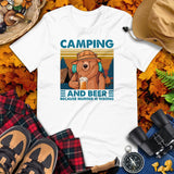 Grumpy Cat Camping & Beer Because Murder Is Wrong Shirt - Campfire, Bonfire Crew Drinking Team Shirt - Glamping Tee - Camp Outfit - White