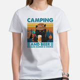 Grumpy Cat Camping & Beer Because Murder Is Wrong Shirt - Campfire, Bonfire Crew Drinking Team Shirt - Glamping Tee - Camp Outfit - White, Women