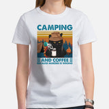 Grumpy Cat Camping & Coffee Because Murder Is Wrong Shirt - Campfire, Bonfire Crew Shirt - Glamping Tee - Gift for Cat & Nature Lover - White, Women