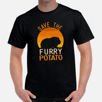 Guinea Pig T-Shirt - Save The Furry Potato Retro Sunset Aesthetic Shirt - Ideal Gift for Cavy, Rodent & Animal Lovers - Zoology Shirt - Black, Men