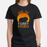 Guinea Pig T-Shirt - Save The Furry Potato Retro Sunset Aesthetic Shirt - Ideal Gift for Cavy, Rodent & Animal Lovers - Zoology Shirt - Black, Women