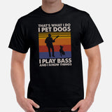 Guitar T-Shirt - Music Band Shirts - Gift Ideas, Present for Guitarist, Bass Guitar Player - I Pet Dogs, Play Bass And Know Things Tee - Black, Men