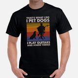 Guitar T-Shirt - Music Band Shirts - Gift Ideas, Present for Guitarist, Guitar Player - Retro I Pet Dogs, Play Guitar & Know Things Tee - Black, Men