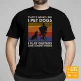 Guitar T-Shirt - Music Band Shirts - Gift Ideas, Present for Guitarist, Guitar Player - Retro I Pet Dogs, Play Guitar & Know Things Tee - Black, Plus Size