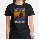 Guitar T-Shirt - Music Band Shirts - Gift Ideas, Present for Guitarist, Guitar Player - Retro I Pet Dogs, Play Guitar & Know Things Tee - Black, Women