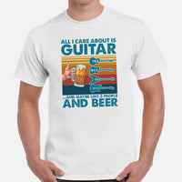 Guitar T-Shirt - Music Band Shirts - Gift Ideas, Present for Guitarist, Guitar Players & Lovers - All I Care About Is Guitar & Beer Tee - White, Men