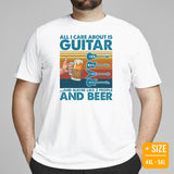 Guitar T-Shirt - Music Band Shirts - Gift Ideas, Present for Guitarist, Guitar Players & Lovers - All I Care About Is Guitar & Beer Tee - White, Plus Size