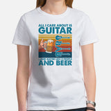 Guitar T-Shirt - Music Band Shirts - Gift Ideas, Present for Guitarist, Guitar Players & Lovers - All I Care About Is Guitar & Beer Tee - White, Women