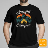 Camping & Hiking Shirt - Bonfire T-Shirt - Presents, Gift Ideas for Campers, Outdoorsmen, Hikers, Nature Lovers - Happy Camper Tee Shirt - Black, Plus Size