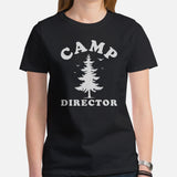 Happy Camper Shirt - Camping, Glamping Crew/Squad Shirt - Camp Director T-Shirt - Summer Vacation Vibes Tee - Gift for Nature Lover - Black, Women
