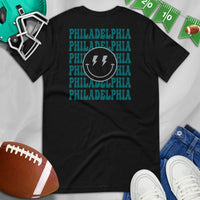 Happy Smiley Face Emoji T-Shirt - Philadelphia Football Fanatic Vintage Graphic Shirt: Gift for Him & Her, Football Fans - Game Day Tee - Black