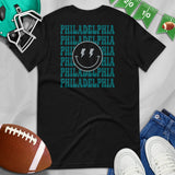 Happy Smiley Face Emoji T-Shirt - Philadelphia Football Fanatic Vintage Graphic Shirt: Gift for Him & Her, Football Fans - Game Day Tee - Black
