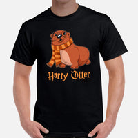 Harry Otter Shirt - Camping & Hunting Shirt - Gifts for Outdoorsmen, Campers, Hunters, Nature & Animal Lovers - Happy, Happier Camper Shirt - Black, Men