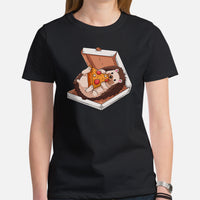 Hedgehog & Pizza T-Shirt - Porcupine Shirt - Foodie Shirt - Ideal Gift for Hedgie Dad/Mom & Pet Lovers - Rodent, Spiky Mammal Shirt - Black, Women