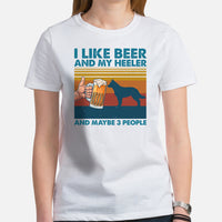 Heeler Dog Themed Clothes & Attire - Canine Tee Shirt For Humans - Gifts for Beer & Dog Lovers - I Like Beer And My Heeler T-Shirt - White, Women