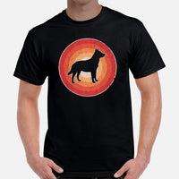 Heeler Dog Themed Clothes & Attire - Canine Tee Shirt For Humans - Gifts for Dog Lovers - Heelers 80s Retro Sunset Inspired T-Shirt - Black, Men