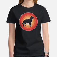 Heeler Dog Themed Clothes & Attire - Canine Tee Shirt For Humans - Gifts for Dog Lovers - Heelers 80s Retro Sunset Inspired T-Shirt - Black, Women