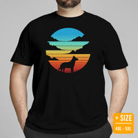 Heeler Dog Themed Clothes & Attire - Canine Tee Shirt For Humans - Gifts for Dog Lovers & Owners - Heelers Retro Sunset Themed T-Shirt - Black, Plus Size