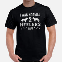 Heeler Dog Themed Clothes & Attire - Canine Tee Shirt For Humans - Gifts for Dog Moms, Dads & Lovers - I Was Normal 2 Heelers Ago Shirt - Black, Men