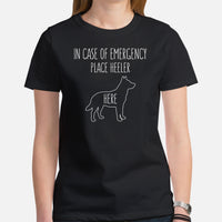 Heeler Dog Themed Clothes & Attire - Funny Canine Tee Shirt For Humans - Gifts for Dog Moms, Dads & Lovers - Place Heeler Here T-Shirt - Black, Women