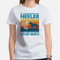 Heeler Dog Themed Clothes - Canine Tee Shirt For Humans - Gifts for Beer & Dog Lovers - All I Care About Is My Heeler And Beer T-Shirt - White, Women