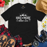 Camping & Hiking Shirt - Presents, Gift Ideas for Campers, Hikers, Nature Lovers - Happy Camper Tee Shirt - Hike More Worry Less T-Shirt - Black