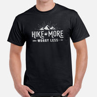 Camping & Hiking Shirt - Presents, Gift Ideas for Campers, Hikers, Nature Lovers - Happy Camper Tee Shirt - Hike More Worry Less T-Shirt Shirt - Black, Men