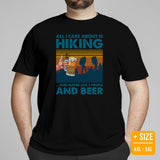 Hiking & Beer Lover T-Shirt - Hikecore Tee for Wanderlust, Camper - All I Care About Is Hiking, Maybe Like 3 People And Beer Shirt - Black, Large Size for Overweight
