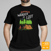 Hiking Retro Mountain Themed T-Shirt - Gift for Outdoorsy Camper & Hiker, Nature Lover, Wanderlust - Not All Who Wander Are Lost Shirt - Black, Plus Size