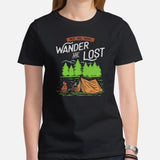 Hiking Retro Mountain Themed T-Shirt - Gift for Outdoorsy Camper & Hiker, Nature Lover, Wanderlust - Not All Who Wander Are Lost Shirt - Black, Women