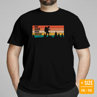 Camping & Hiking Shirt - Presents, Gift Ideas for Campers, Hikers, Nature Lovers - Happy Camper Tee Shirt - Eat Sleep Hike Repeat T-Shirt - Black, Large Size for Overweight