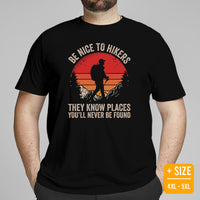 Camping & Hiking Shirt - Presents, Gift Ideas for Campers, Hikers, Nature Lovers - Happy & Happier Camper Shirt - Be Nice To Hikers T-Shirt - Black, Large Size for Overweight