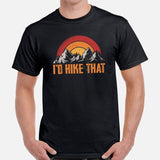 Hiking Retro Sunset Mountain Themed T-Shirt - Ideal Gift for Outdoorsy Camper & Hiker, Nature Lover, Wanderlust - I'd Hike That Shirt - Black, Men