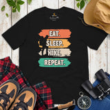 Camping & Hiking Shirt - Presents, Gift Ideas for Hikers, Nature Lovers - Happy Campers Tee Shirt - 80s Retro Eat Sleep Hike Repeat T-Shirt - Black