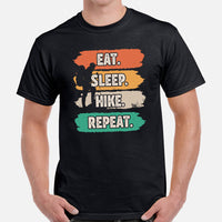 Camping & Hiking Shirt - Presents, Gift Ideas for Hikers, Nature Lovers - Happy Campers Tee Shirt - 80s Retro Eat Sleep Hike Repeat T-Shirt - Black, Men