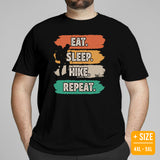Camping & Hiking Shirt - Presents, Gift Ideas for Hikers, Nature Lovers - Happy Campers Tee Shirt - 80s Retro Eat Sleep Hike Repeat T-Shirt - Black, Plus Size